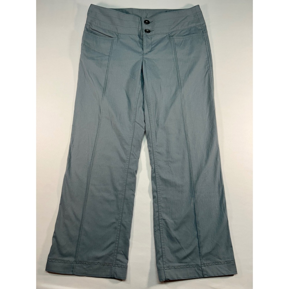 Athleta Women 10P Blue Grey Herringbone Wide Leg Utility Trousers Pants Petite